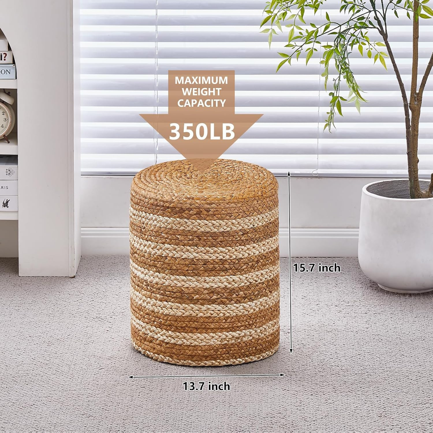 14" Boho Pouf Patio Ottomans Natural Straw Handweave Rustic Round Footstool | Amazon (US)