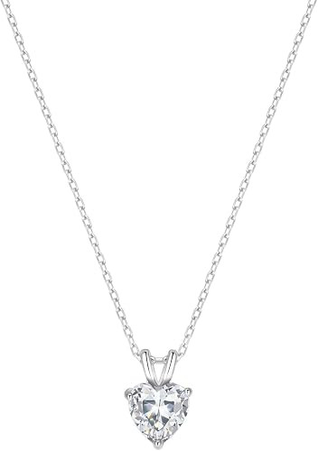 Heart Birthstone Necklace for Women Sterling Silver Cubic Zirconia Necklace Dainty Silver Solitai... | Amazon (US)