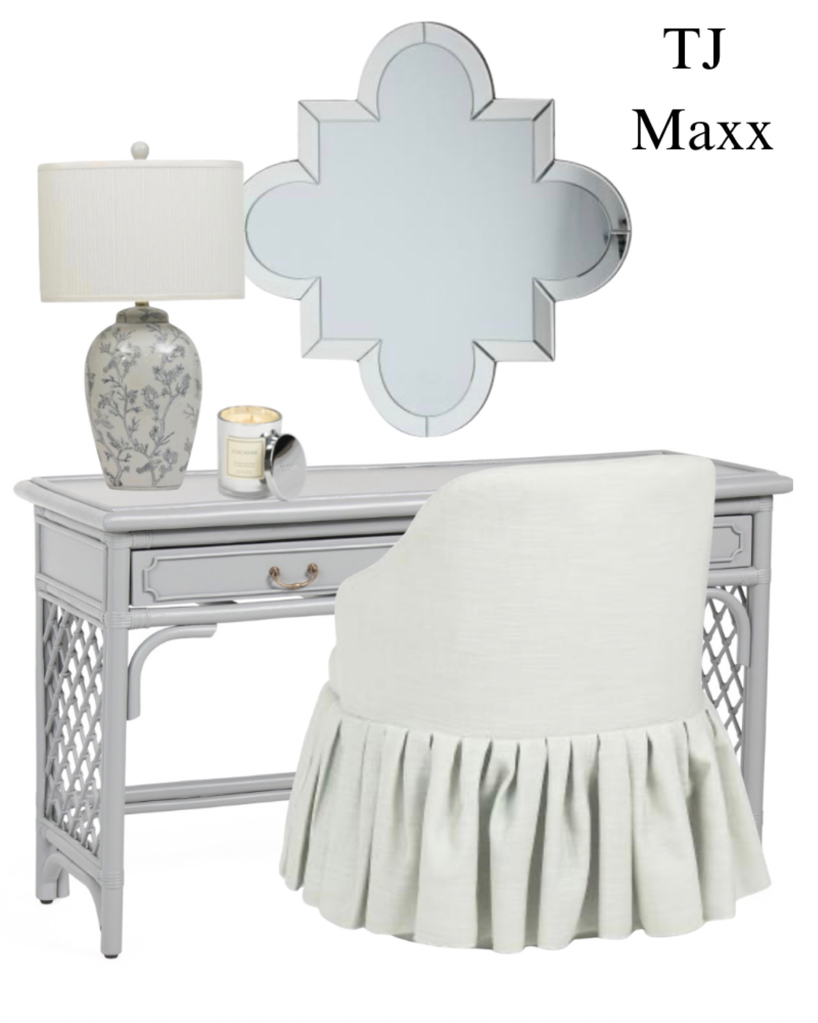 TJ Maxx home decor on sale, Lillian August desk, skirted chair, mirror, table, lamp, blue, and white, candle, girls room, vanity, brunch, modern, coastal.

#LTKSaleAlert #LTKHome