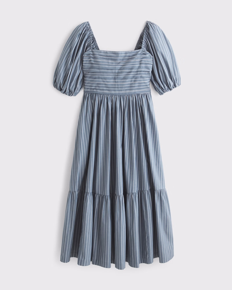 The A&F Emerson Poplin Puff Sleeve Midi Dress | Abercrombie & Fitch (US)