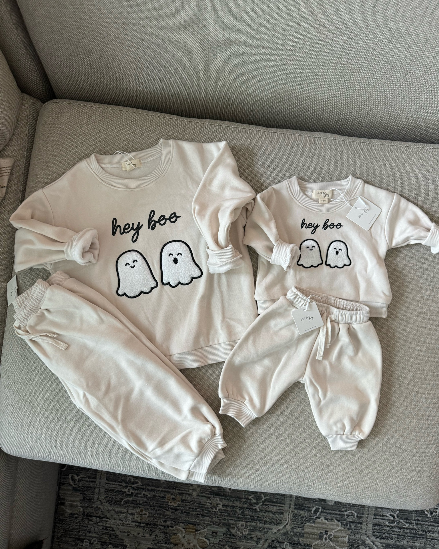 Think these might be the cutest little sets for the kids I’ve ever seen👻😭 Ollie has the 3/4t, Evie has the 0-3m! Def run oversized but I love that!

Hey boo, atlas grey, matching sibling sets, ghost sets, toddler Halloween outfit, babygirl Halloween set 

#LTKKids #LTKFindsUnder50 #LTKBaby