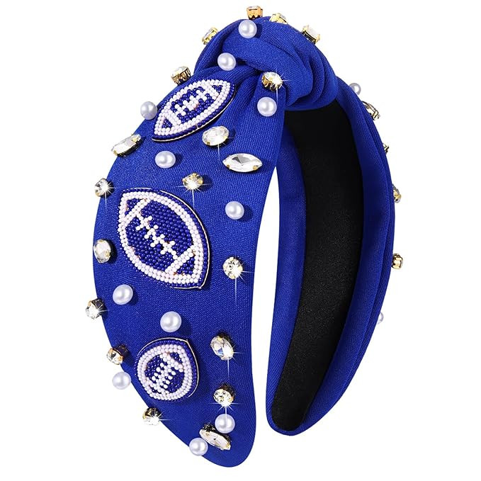YAHPERN Game Day Headband for Women, Crystal Pearl Knotted Headbands Sports Baseball Football Hea... | Amazon (US)