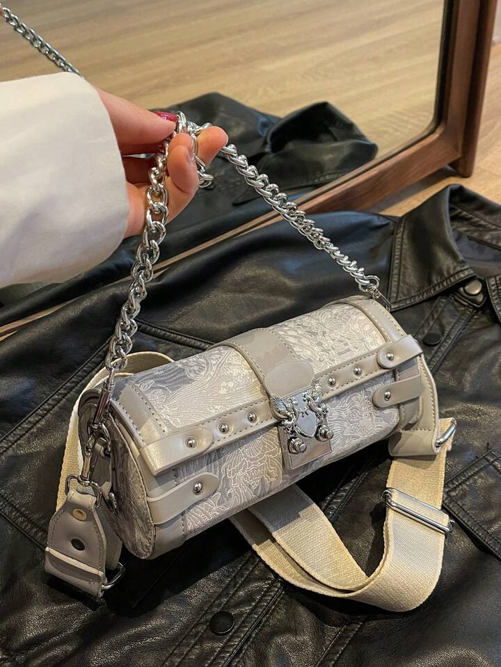 Floral Graphic Bucket Bag Studded Decor Chain shoulder bag,crossbody bag,cross body bag,handbag v... | SHEIN