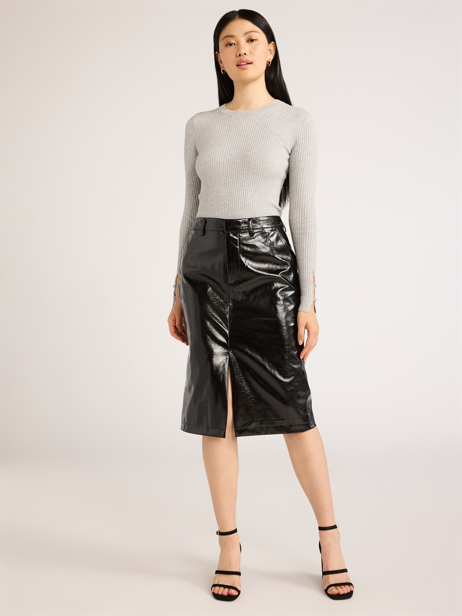 Scoop Women’s Ultimate Faux Patent Leather Front Slit Midi Skirt, Sizes 0-20 | Walmart (US)
