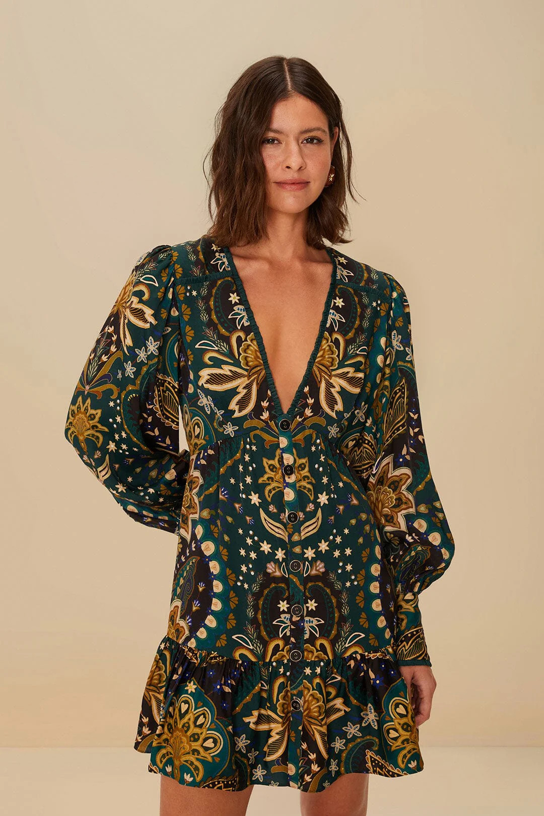 Black Jaipur LENZING™ ECOVERO™ Viscose Mini Dress | FarmRio (US)