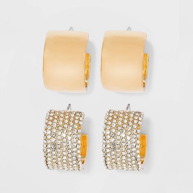SUGARFIX by BaubleBar Crystal Hoop Earring Set 2pc - Gold | Target