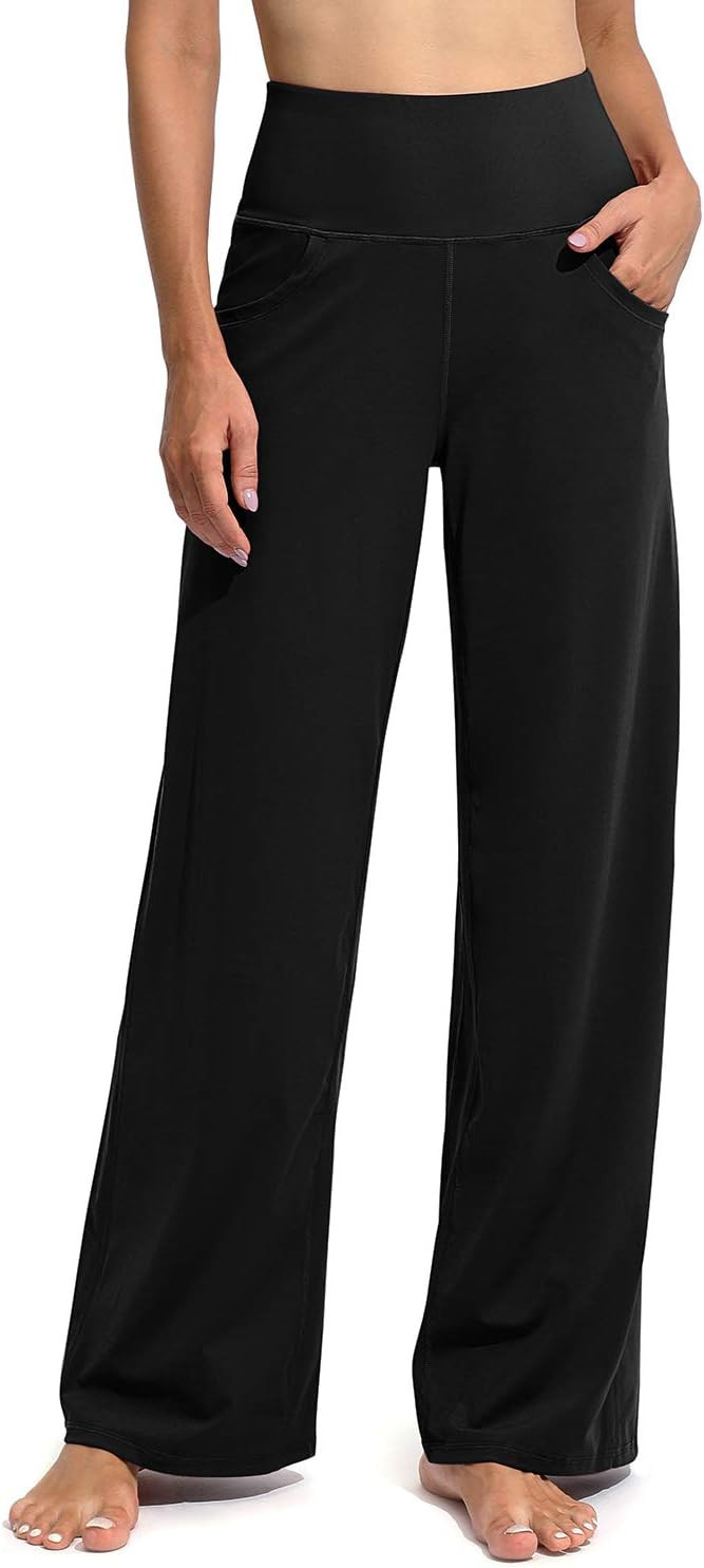 Promover Women's Activewear Trousers Yoga Trousers with Pockets Straight Wide Leg Pants Stretch W... | Amazon (UK)