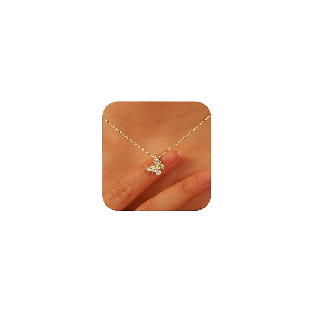 SUYACS 14K Gold Plated Butterfly Necklaces for Women 925 Sterling Silver Cute Butterfly CZ Pendan... | Amazon (US)