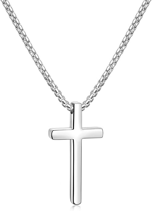 Fiusem Cross Necklace for Men, Silver/Gold/Black Mens Cross Necklaces with 2.5mm Cross Chain and ... | Amazon (US)