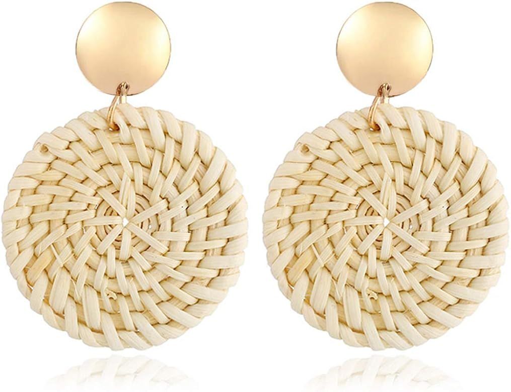 Boho Rattan Earrings for Women Handmade Straw Wicker Braid Circle Drop Dangle Earrings Lightweigh... | Amazon (US)