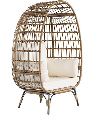 gaomon Oversized Rattan Egg Chair, Indoor/Outdoor Wicker Egg Basket Lounge with Steel Frame & 4 C... | Macy's