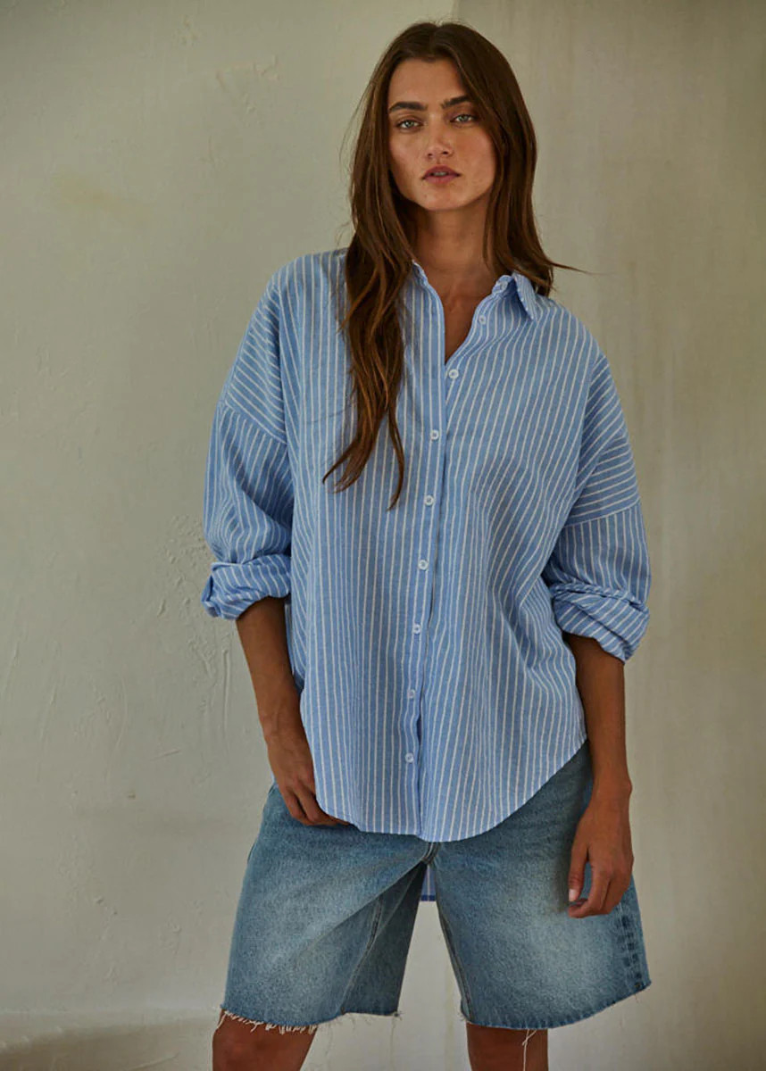 Hidden Cove Striped Shirt - Denim Blue L | Alice & Wonder