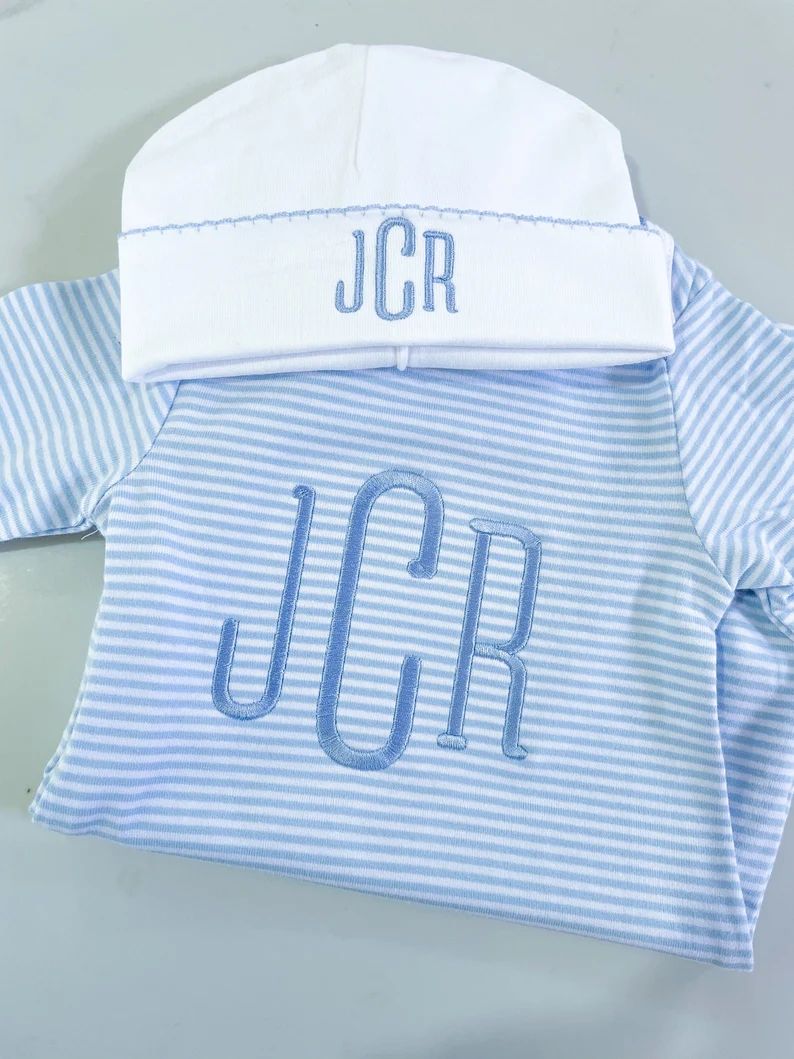 Baby Boy Monogram Gown, Baby Boy Coming Home Outfit, Baby Boy Monogram Outfit, Baby Boy Monogram ... | Etsy (US)