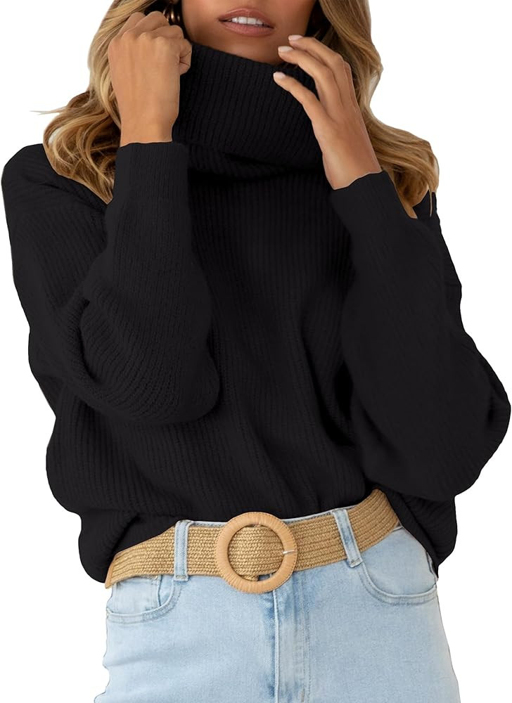 Womens Long Sleeve Turtleneck Knit Sweaters Drop Shoulder Pullover Sweater Oversized Winter Jumpe... | Amazon (US)