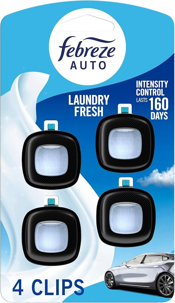 Febreze Car Air Freshener Vent Clip Laundry Fresh Scent, .07 oz. Car Vent Clip, Pack of 4 | Amazon (US)