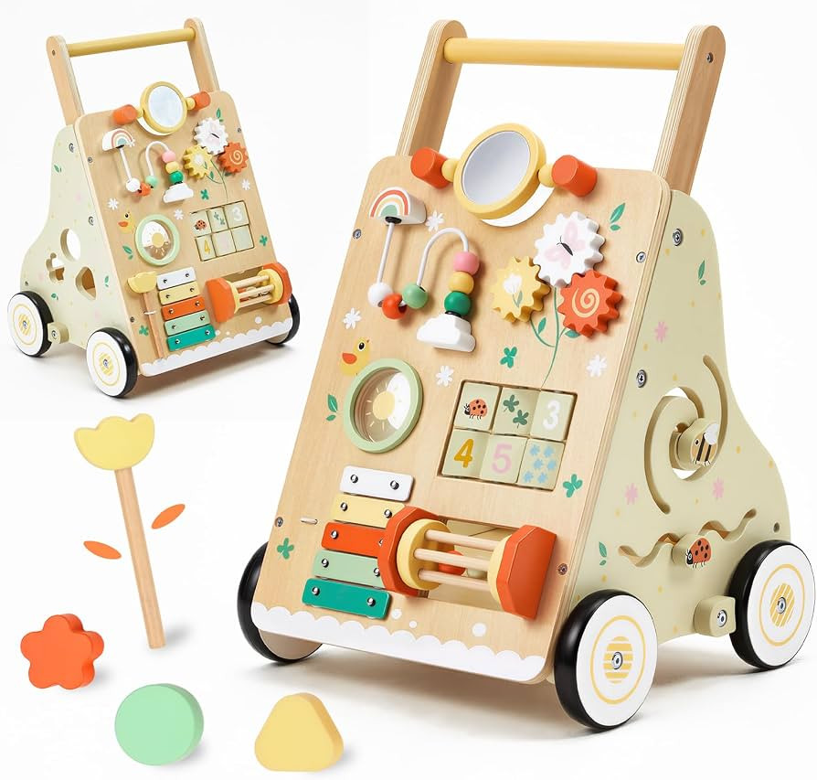 Wooden Baby Push Walker for 1 Year Old, Montessori Wood Walking Toy | Amazon (US)
