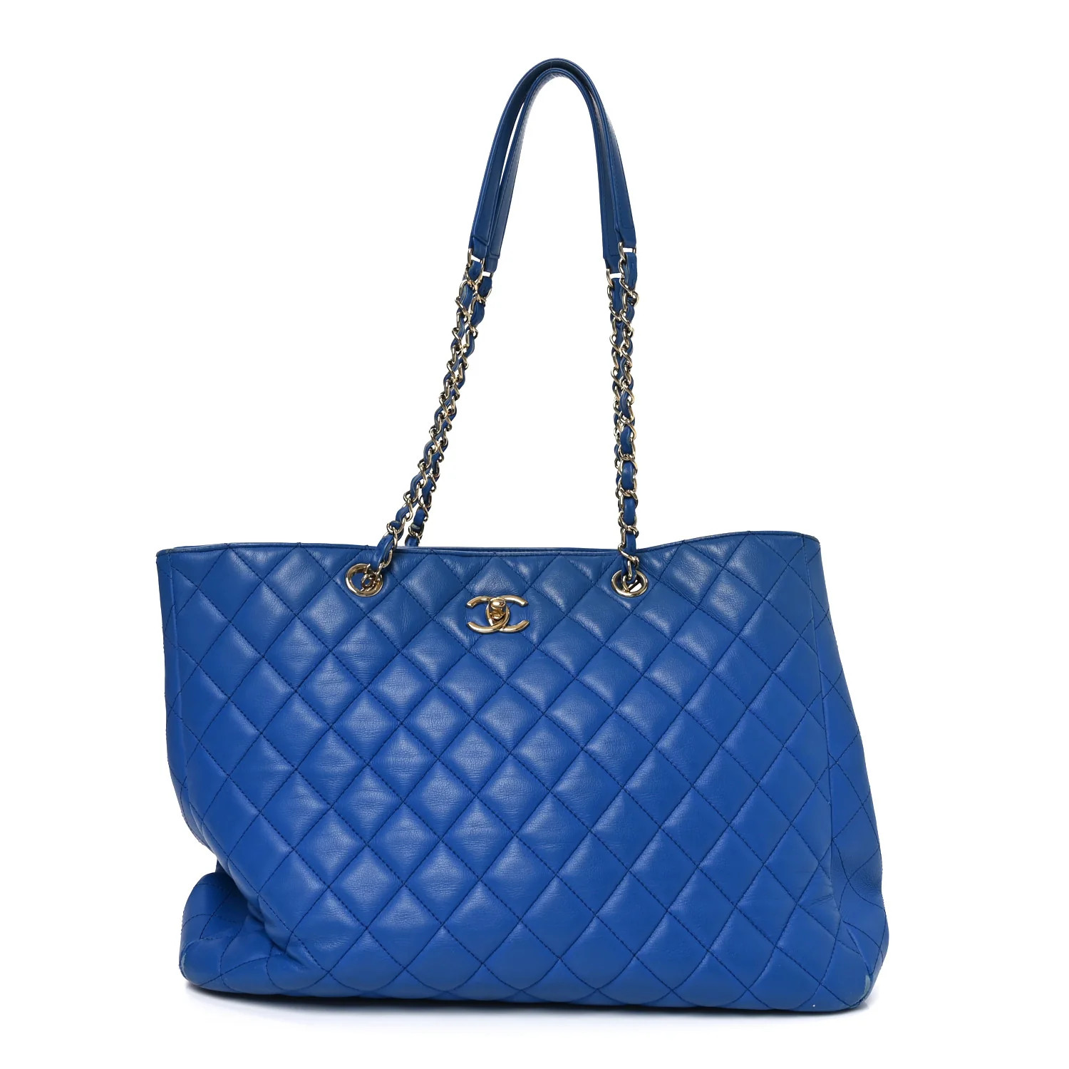 Calfskin Quilted Large CC Shopping Tote Blue | FASHIONPHILE (US)