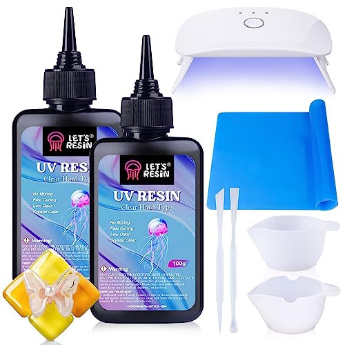 LET'S RESIN UV Resin with Light,Upgraded 200g Crystal Clear&Low Odor,UV Light,Silicone Mat,Ultraviolet Epoxy Resin Hard, Starter Kit for Jewelry,Craft Decor, Keychain Making | Amazon (US)
