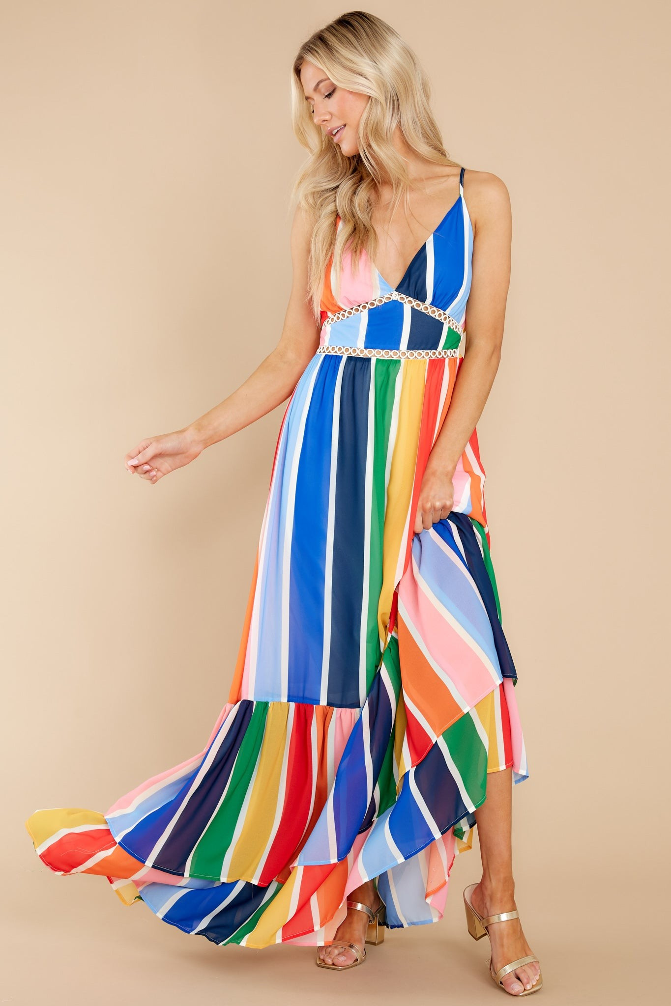 New Ambition Blue Multi Rainbow Print Maxi Dress | Red Dress 
