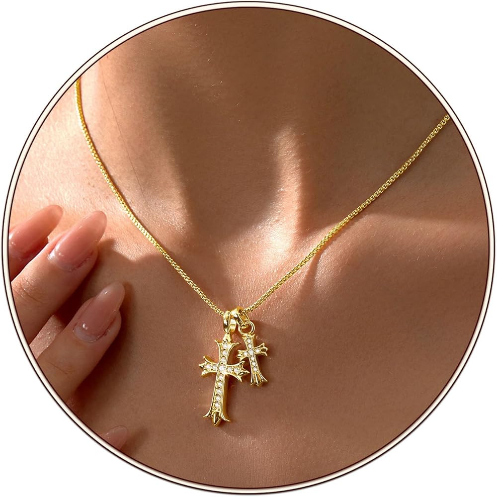 Partm Gold Cross Necklace for Women 14K Plated Dainty Pendant Cross Chain Faith Crucifix Choker B... | Amazon (US)