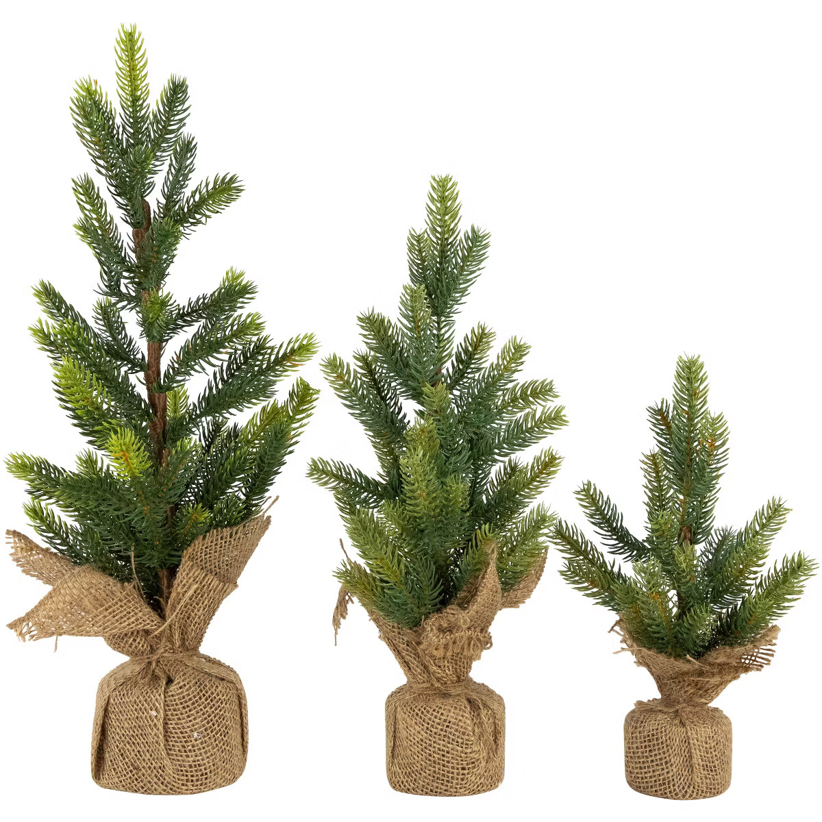 Northlight Mini Christmas Pine Artificial Christmas Trees with Burlap Base - 18" - Set of 3 | Target