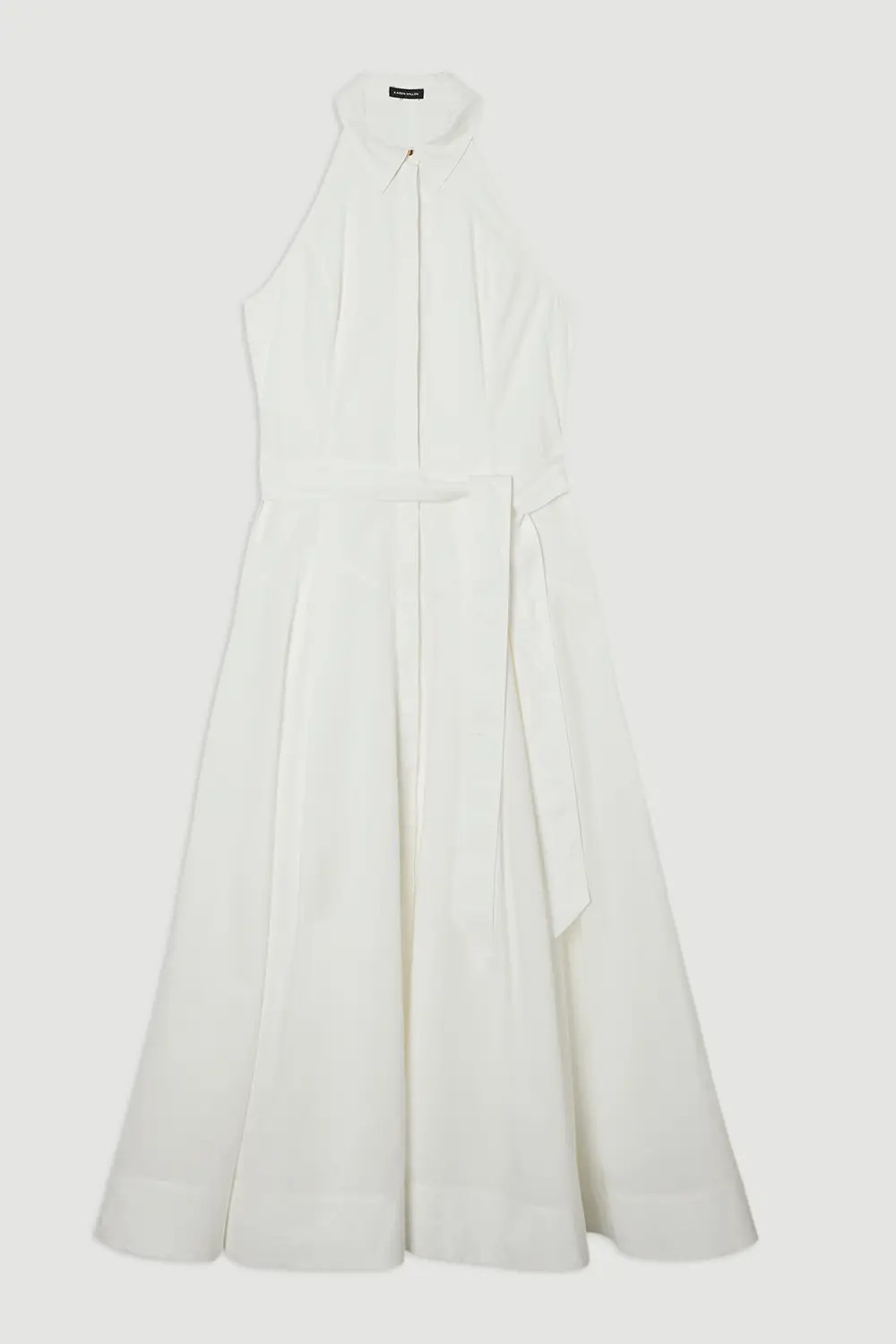 Cotton Collared Halter Neck Woven Midi Shirt Dress With Dropped Waist Detail | Karen Millen