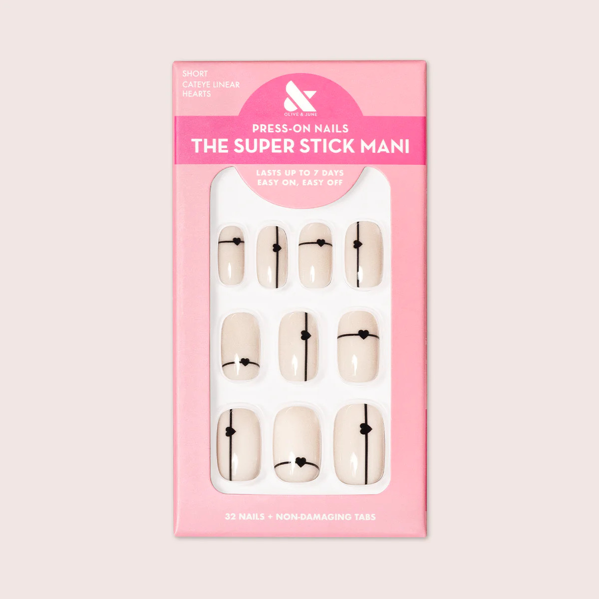 Linear Hearts | Short | Squoval - Tab Press-On | Olive & June