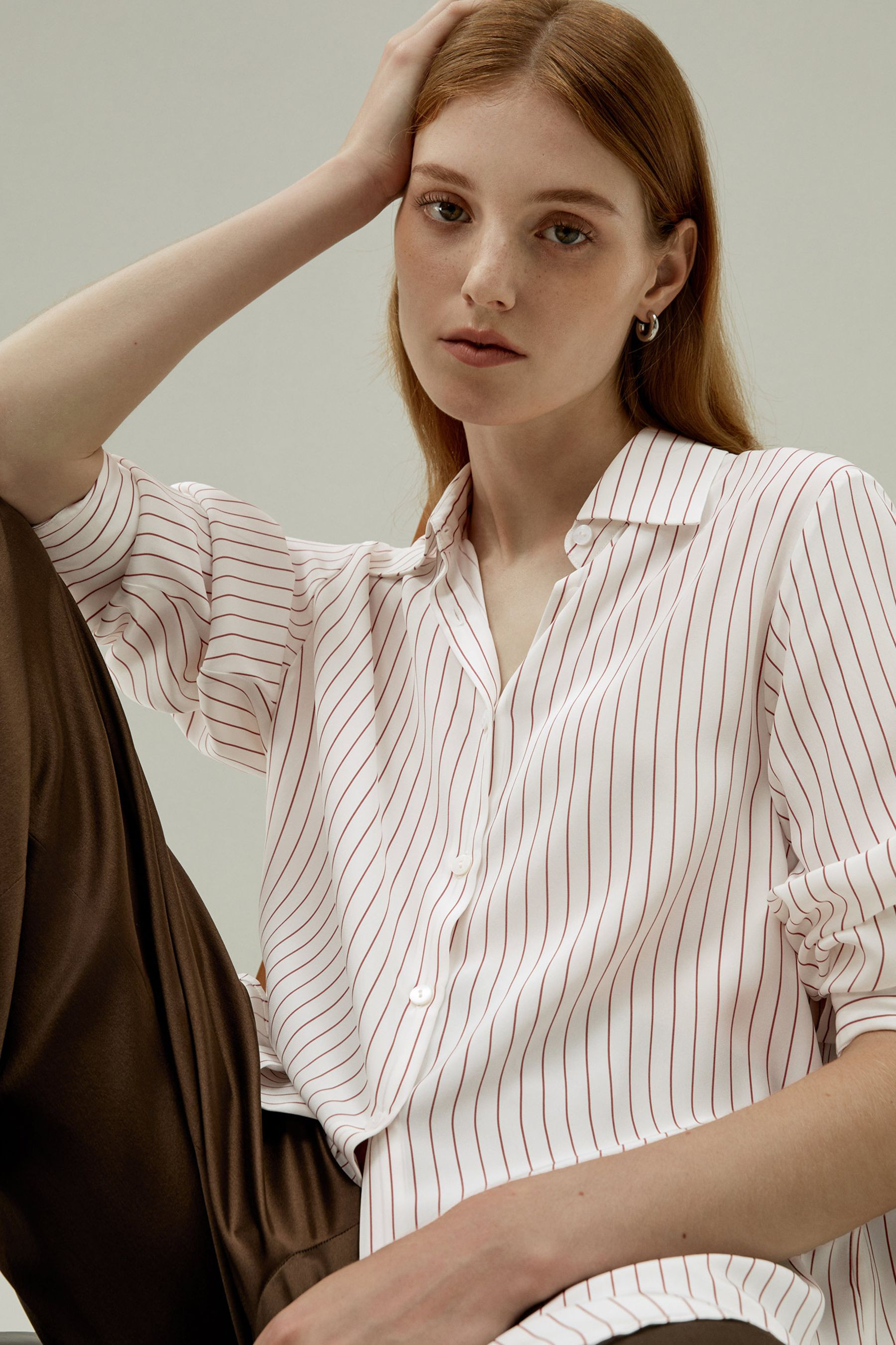 Chemise Lotus En Soie À Fines Rayures | LilySilk
