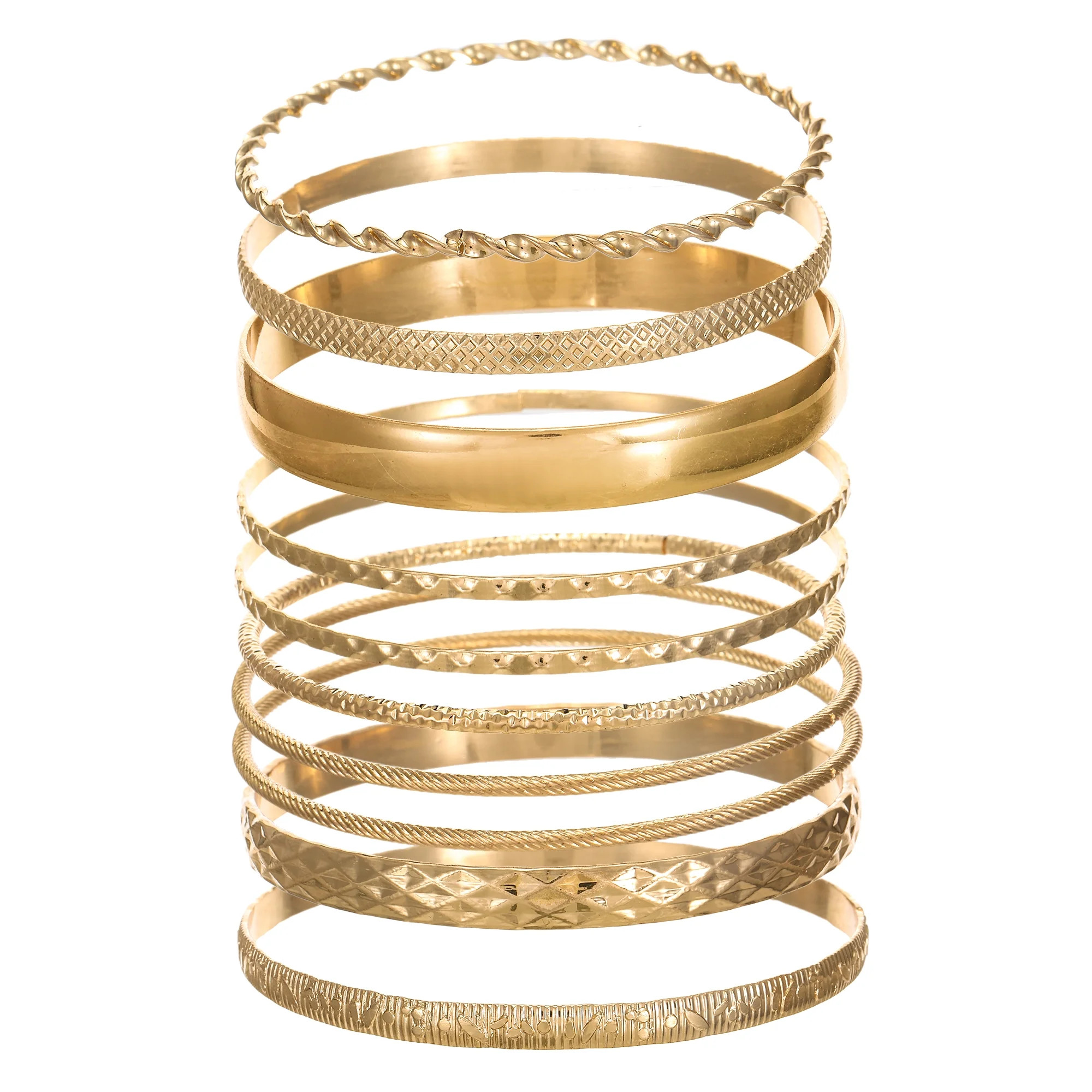 Time and Tru Textured Gold-Tone Bangle Bracelets Fashion Jewelry, Gold-Tone, (10-Inch), [Gift Box... | Walmart (US)