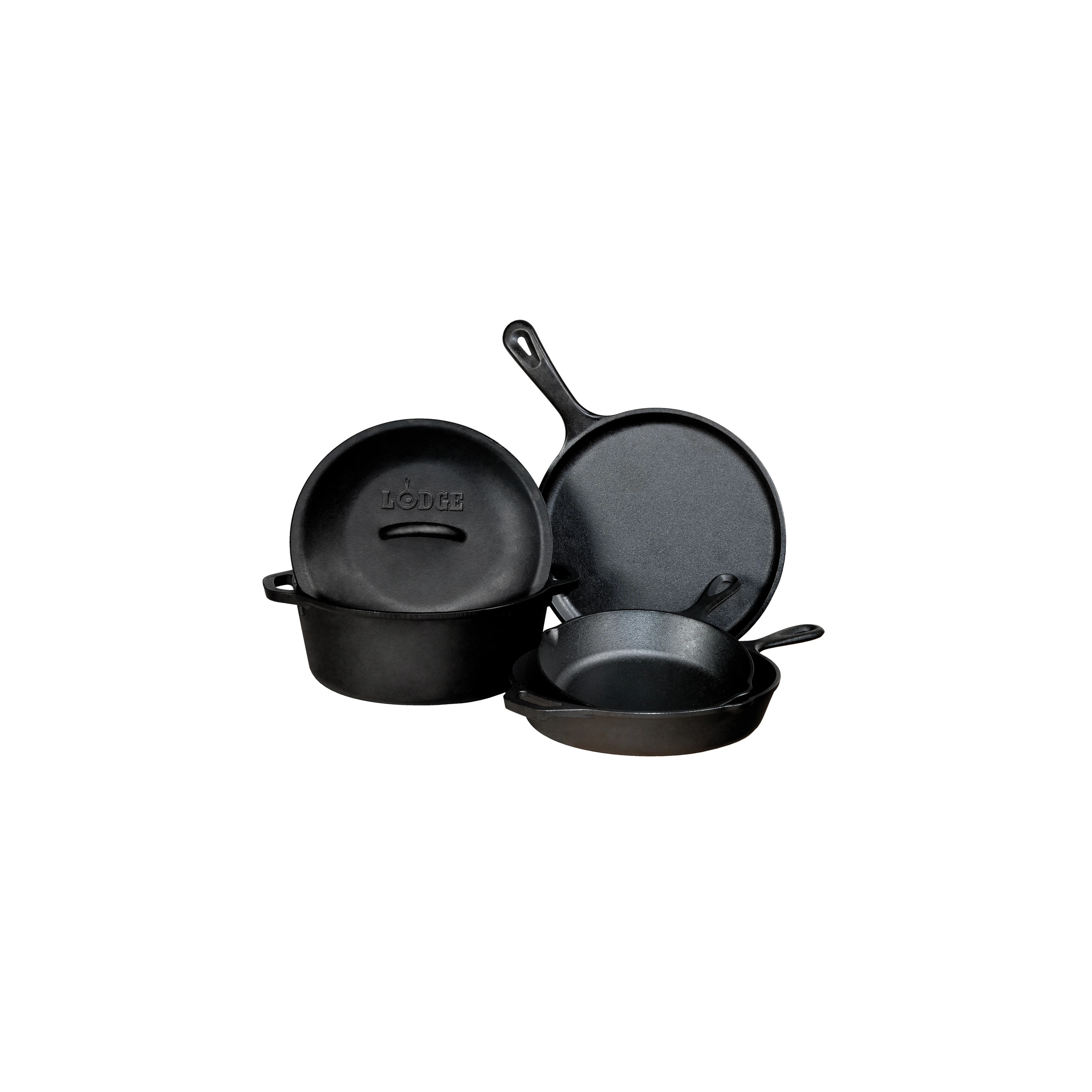 Lodge Cast Iron 5 -Piece Seasoned Cast iron Skillet set with Lid one_size in Black | L5HS3 | Lowe's
