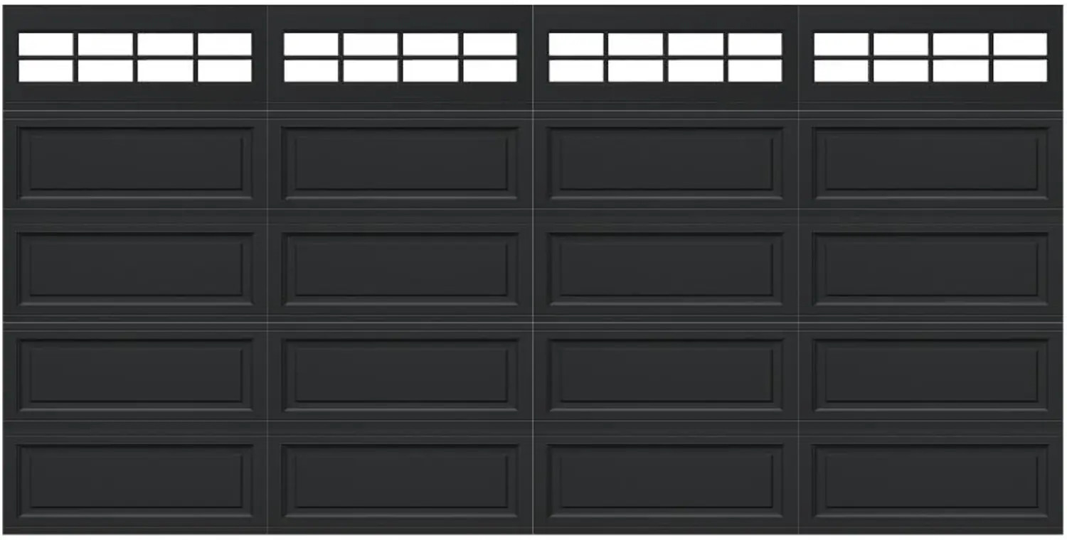 Wayne Dalton Classic Steel Model 8300 16-ft x 8-ft 12.12 R-Value Insulated Black Double Garage Door with Windows one_size | 8300RNCHBLSTCKII168 | Lowe's