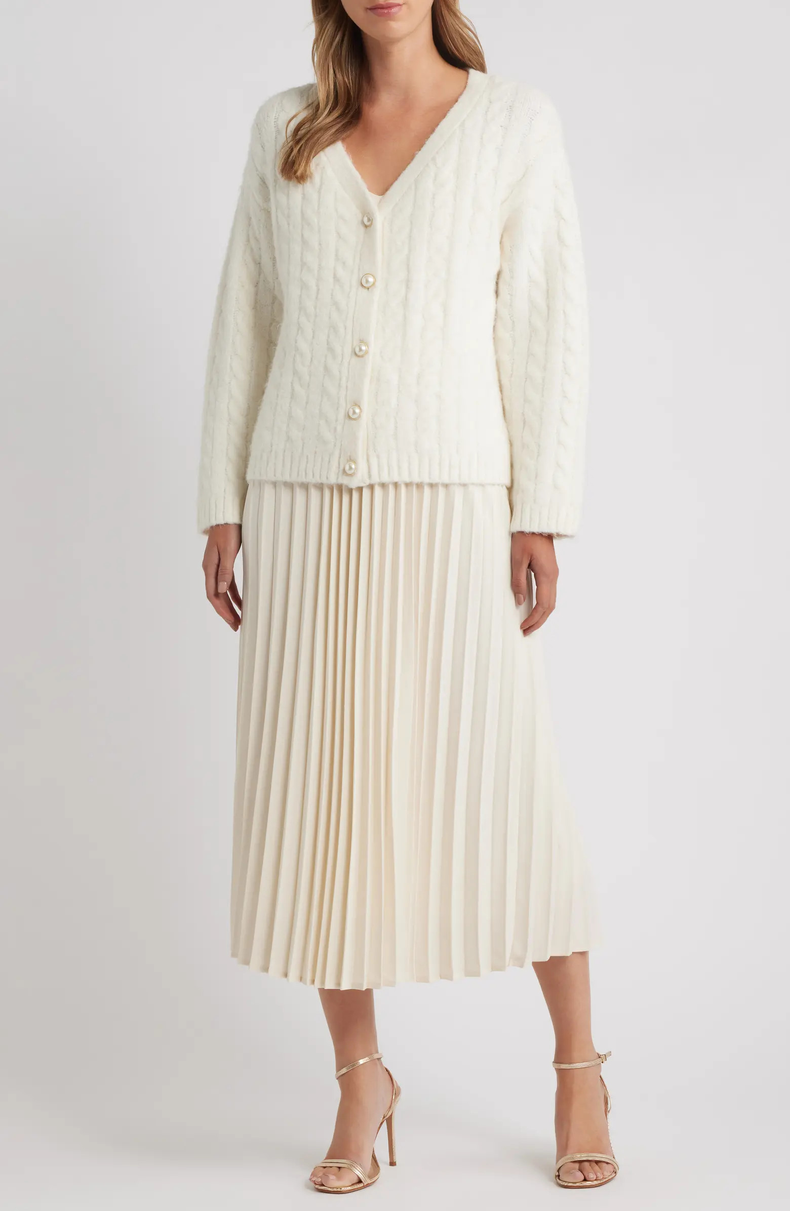 ZOE AND CLAIRE Pleated Slipdress & Cardigan Set | Nordstrom | Nordstrom