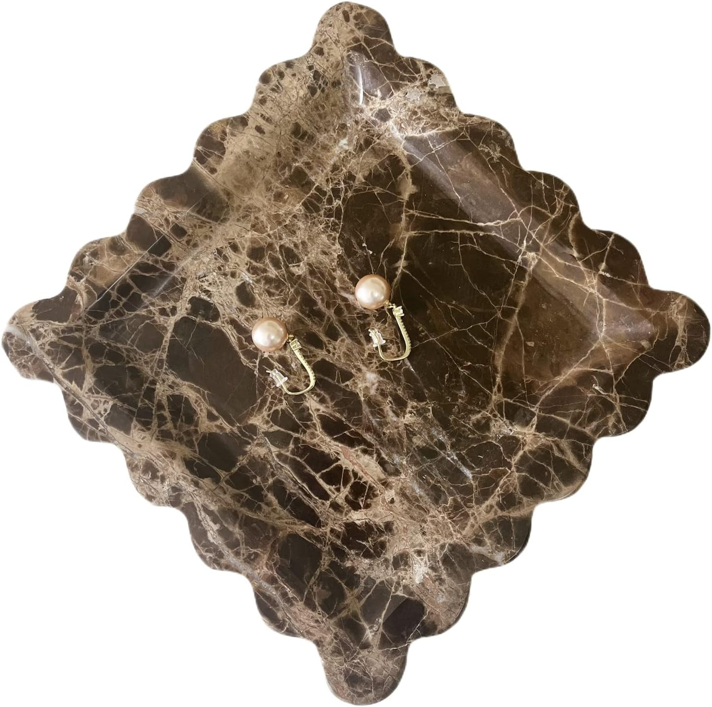 Vintage Natural Marble Tray Small Ornaments Scalloped Tray Handmade Storage Dish for Counter, Vanity, Dresser, Nightstand and Desk (Coffee Net) | Amazon (US)