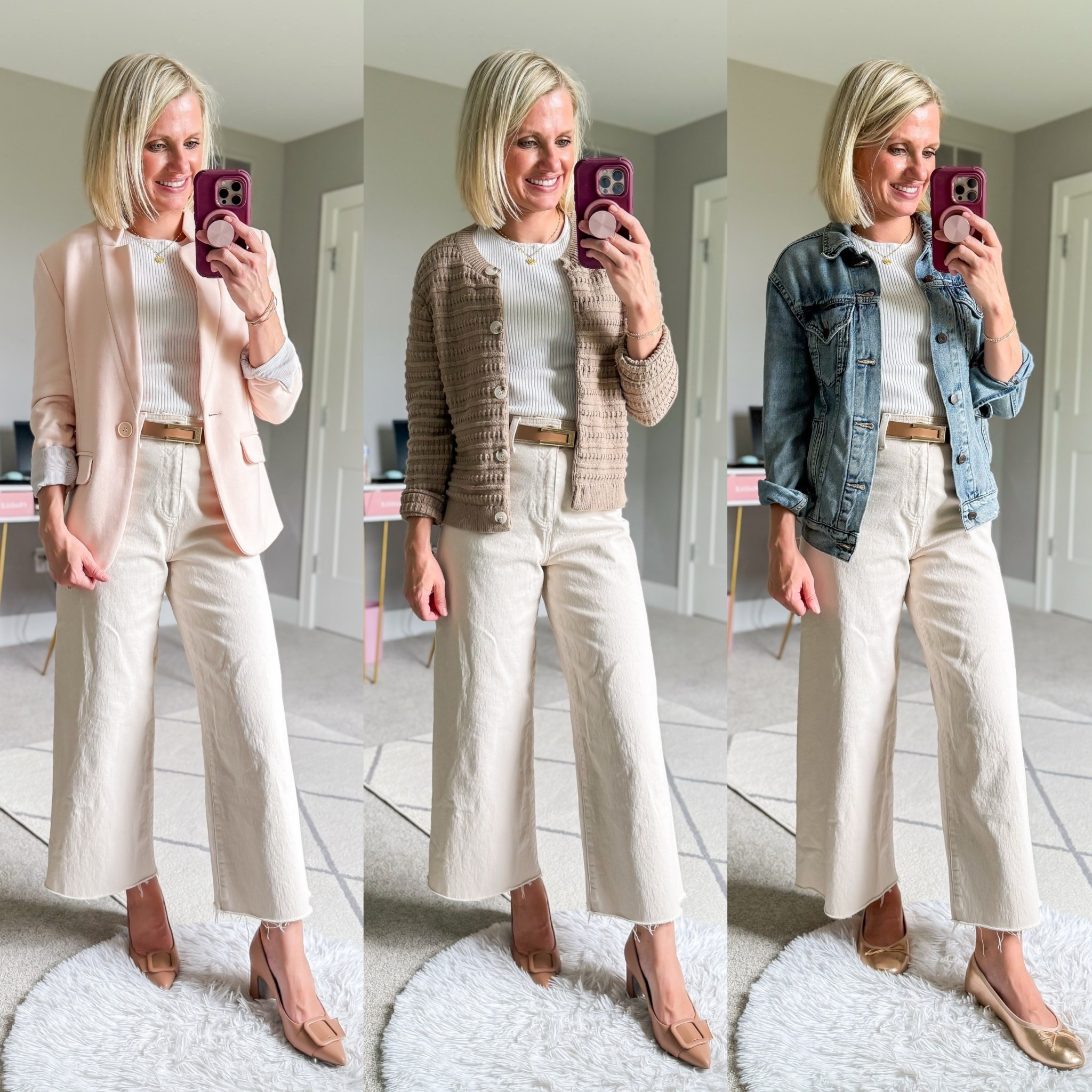 Teacher outfit ideas! Pants- 0/ I cut the hem || top- small || cardigan- small || pink blazer- xsmall || denim jacket- xsmall 

#LTKWorkwear #LTKPetite #LTKStyleTip