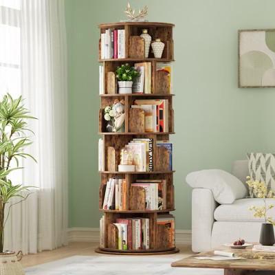 Besiost Rotating Bookcase, 360 Display Corner Bookshelf for Small Space-Brown | Target