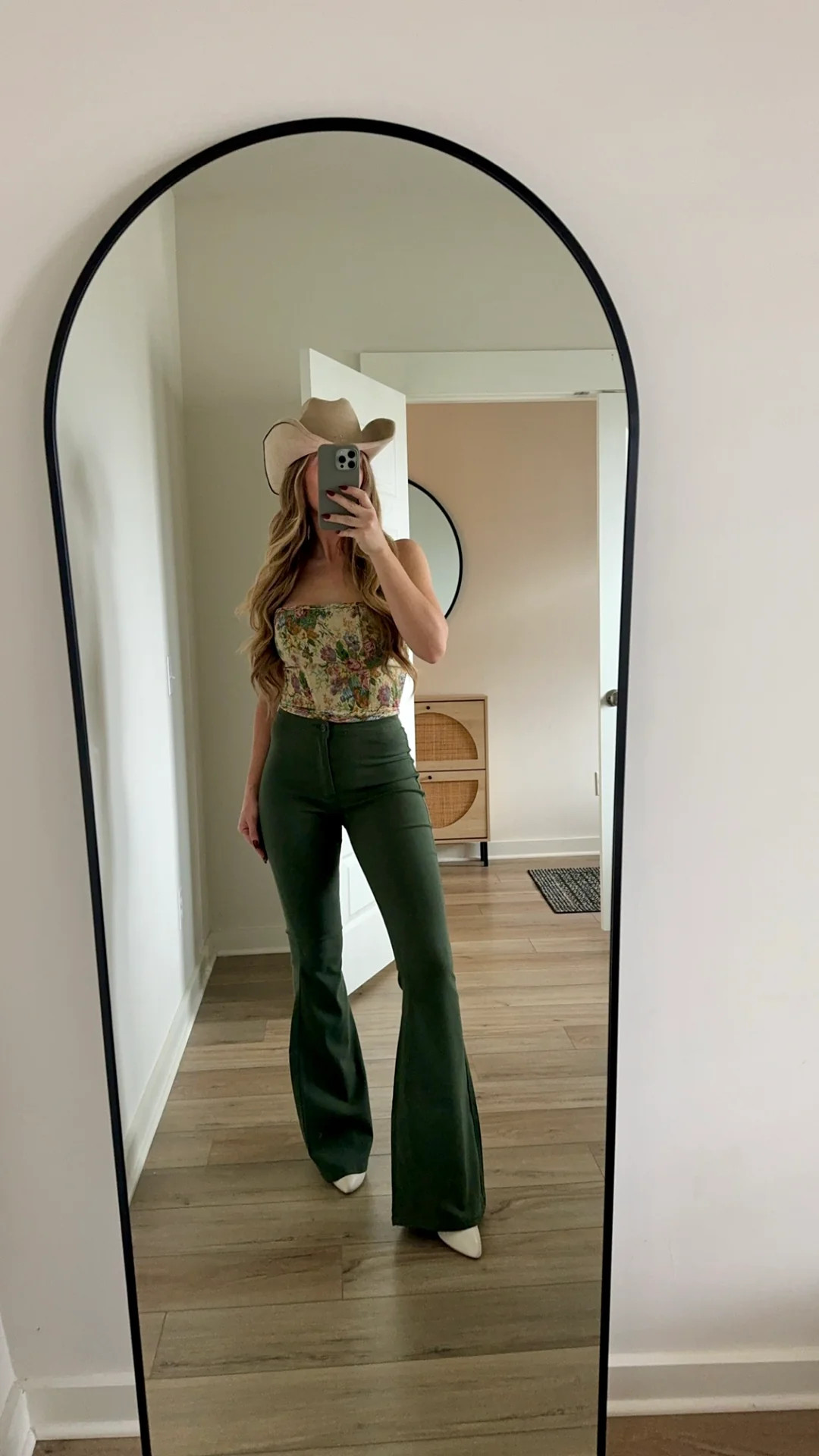 Fiona High Waisted Bell Bottom Flare Jeans - Olive | Willow Boutique