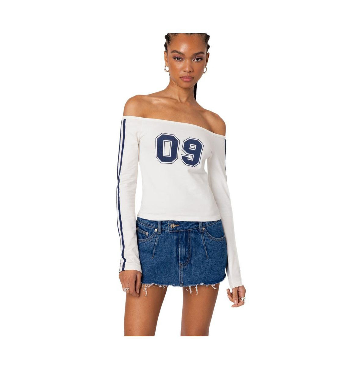 Women's 90'S Off Shoulder Long Sleeve T Shirt - White | Macy's