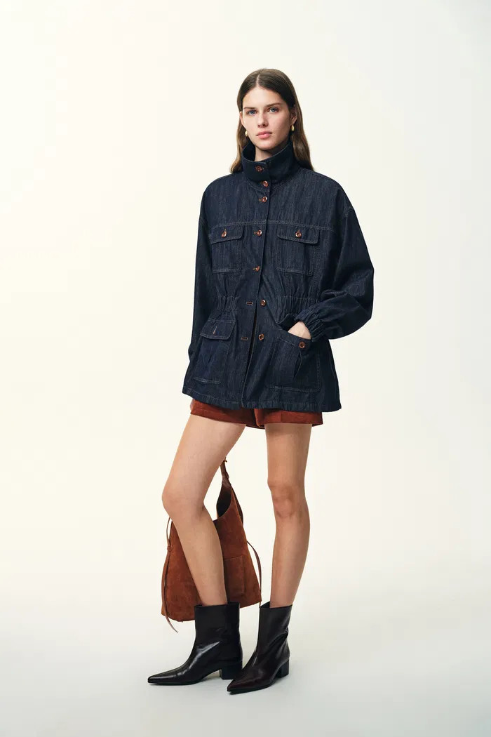 Solene Utility Style Fitted Denim Jacket in Hemp-Blend Denim | Fabrique