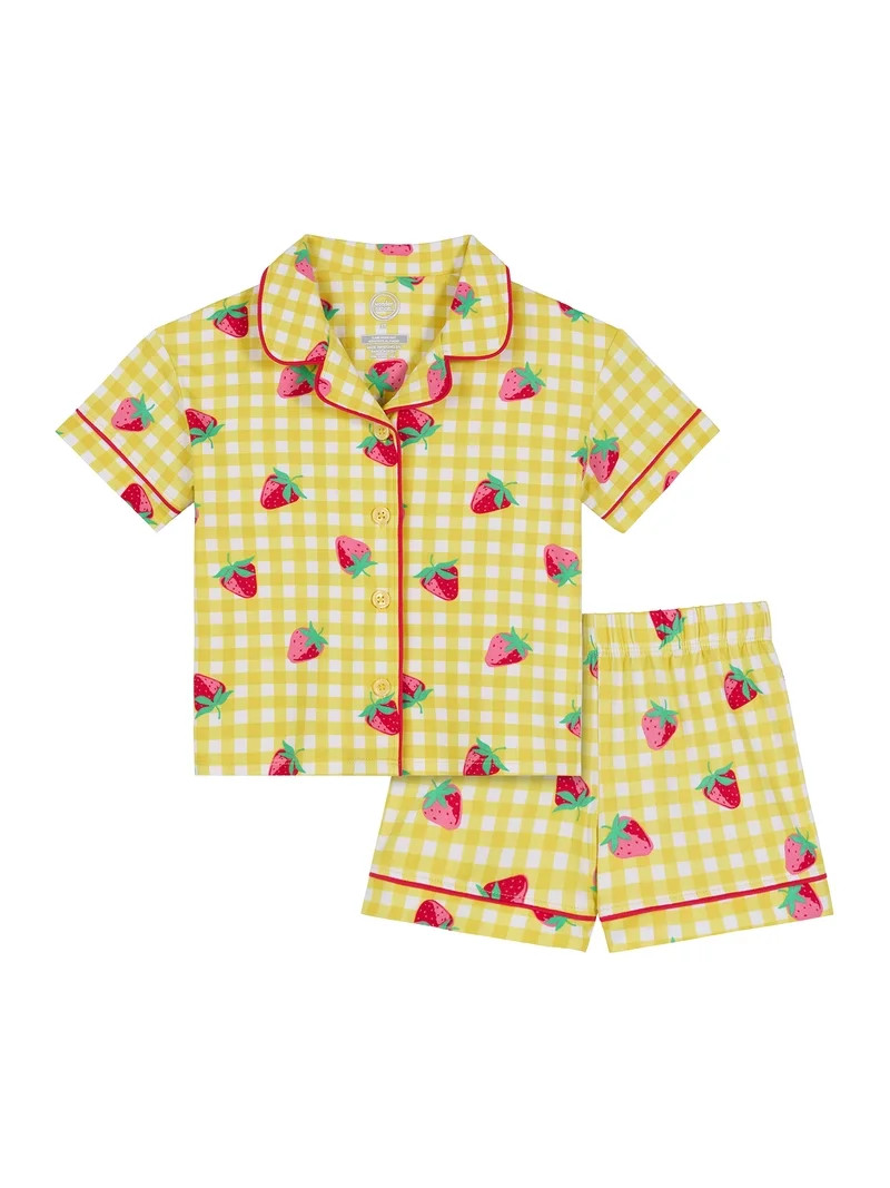 Wonder Nation Toddler Girls Short Sleeve Button Front Pajama Top and Shorts Set, 2-Piece, Sizes S... | Walmart (US)