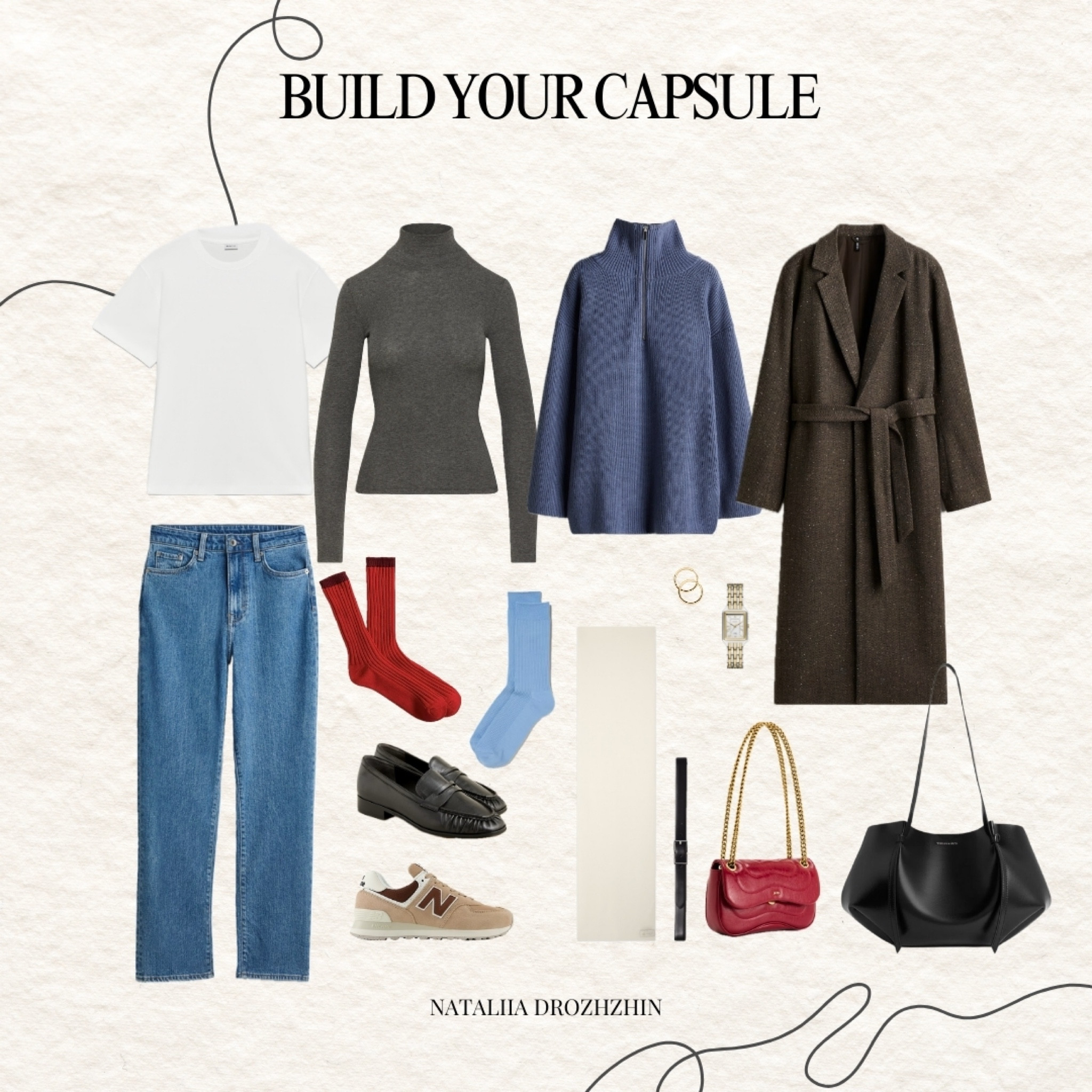 Small capsule / warm fall / perfect for short trips 

Blue moms jeans / white t shirt / grey wool turtle neck / blue oversized knitted sweater / brown coat / black loafers / new balance / black tote bag / red crossbody bag 

#LTKStyleTip