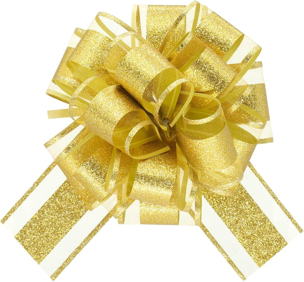 Gold Glitter Gift Bows– 6 Inch 6 Pack Instant Pull Bows for Present Wrap, Christmas, Wedding, A... | Amazon (US)