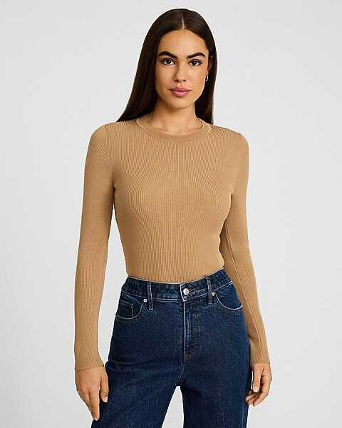 Silky Soft Fitted Ribbed Crew Neck Sweater | Express