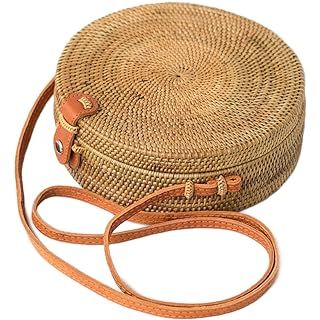 Handwoven Round Rattan Bag Shoulder Leather Straps Natural Chic Hand NATURALNEO | Amazon (US)