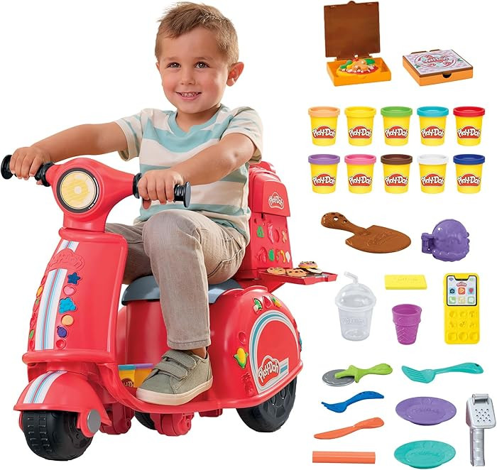 Play-Doh Pizza Delivery Scooter Playset, Large Ride-On Play Food Preschool Toys, Toy Pizza Set fo... | Amazon (US)
