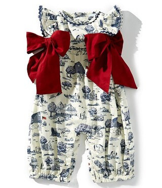 Edgehill Collection Baby Girls Sleeveless Flag Toile Print Side-Bow Romper | Dillard's | Dillard's
