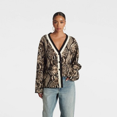 KBB by KAHLANA Women's Snake Print 'The Slouchy Cardigan Sweater' - Brown M | Target