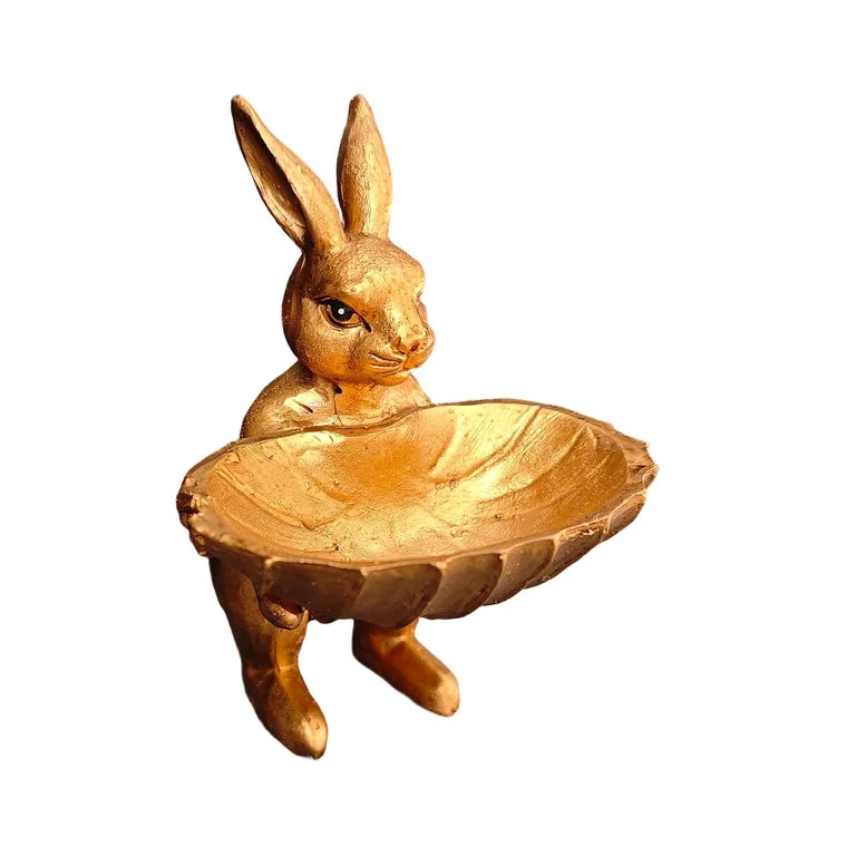 AZXY Easter Bunny Decorations, Resin Golden Rabbit Figurine with Serving Tray, Multi-functional T... | Walmart (US)