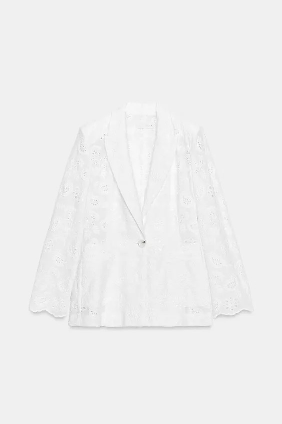 EMBROIDERED PERFORATED SHOULDER PAD TAILORED BLAZER | Zara US