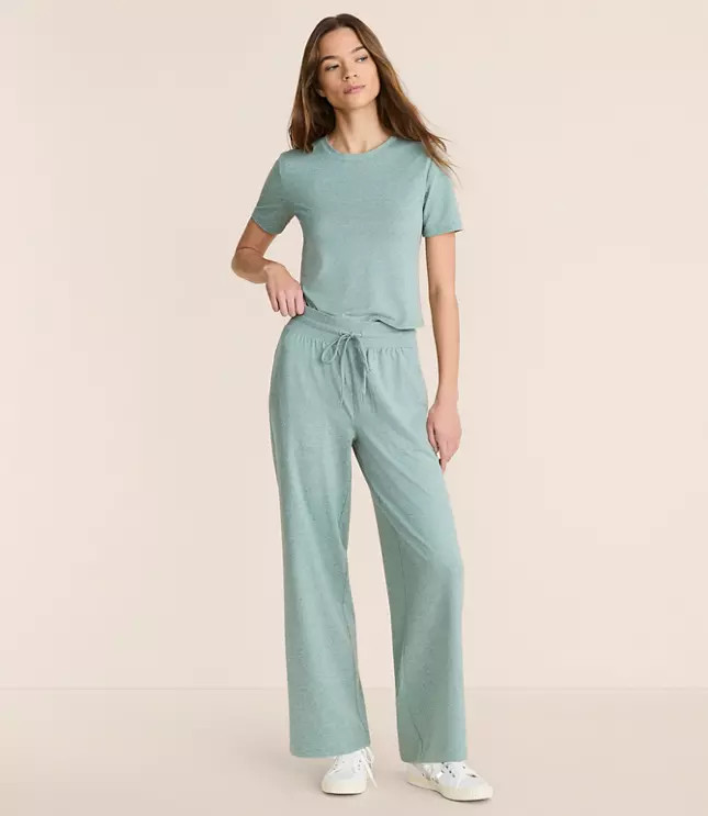 Petite Lou & Grey Heathered Brushedsoft Slim Wide Leg Pants | LOFT