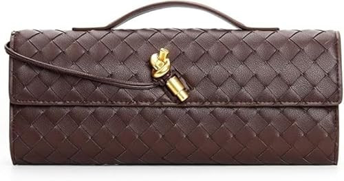 Women's Fashionable Handmade Woven Evening Clutch Bag: PU Leather Shoulder Handbag Detachable Chain Perfect for Casual Use (Brown) | Amazon (US)